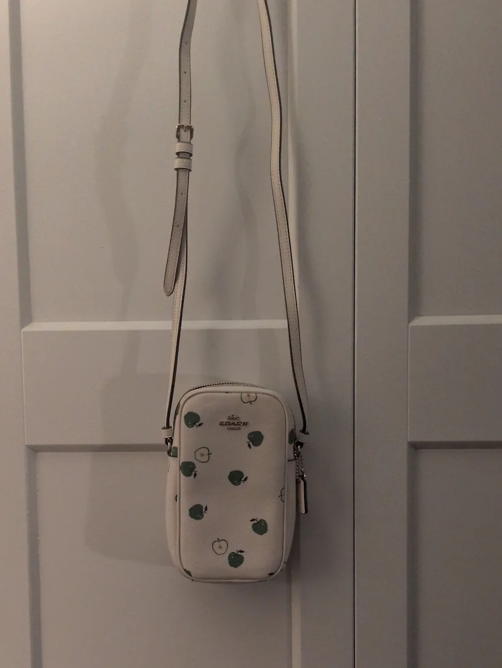 Coach-rare Limited Edition Cream Crossbody Phone Pouch with Green Apple Motif
